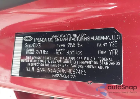 2022 Hyundai Elantra Sel из США, поврежденный, VIN 5NPLS4AG0NH062485